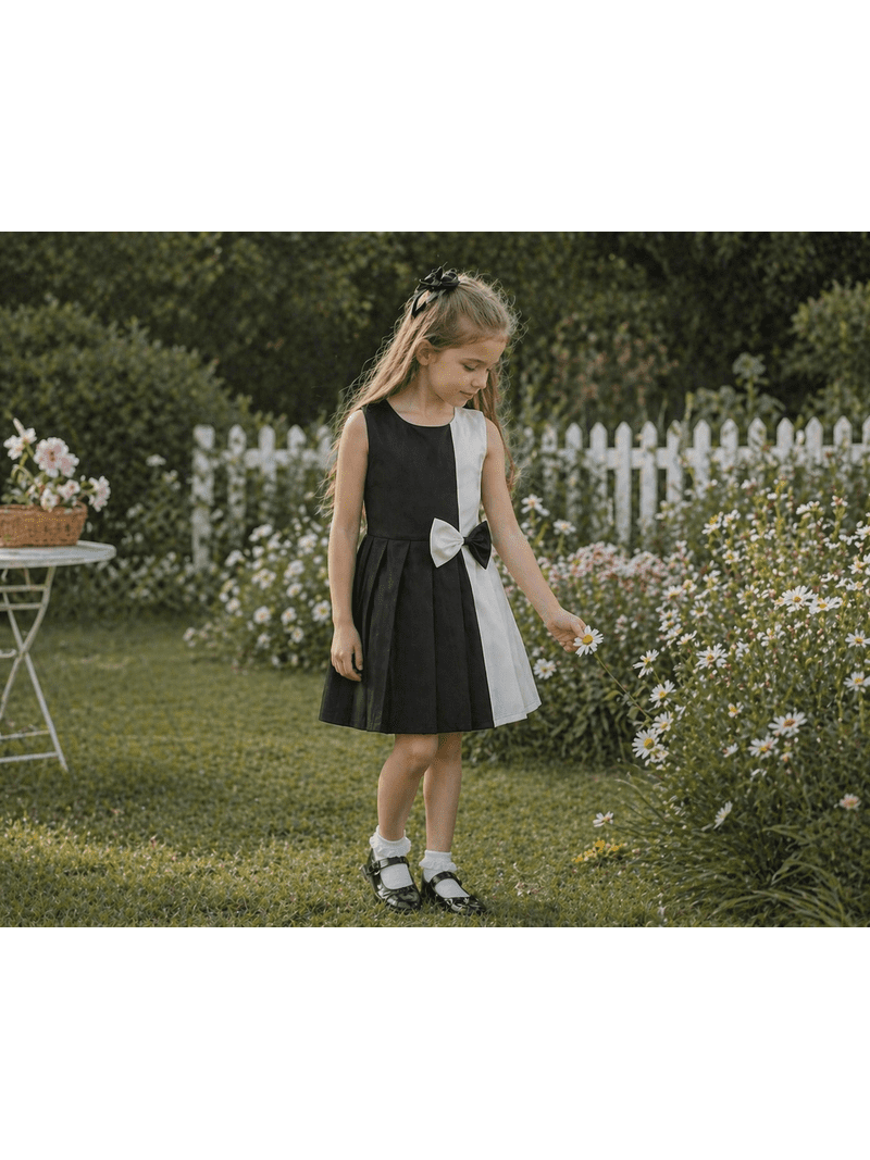 Sunny Fashion Girls Dress Color Block Contrast White Black Bow Tie 12 Sunny Fashion Girls Dress Color Block Contrast White Black Bow Tie 12