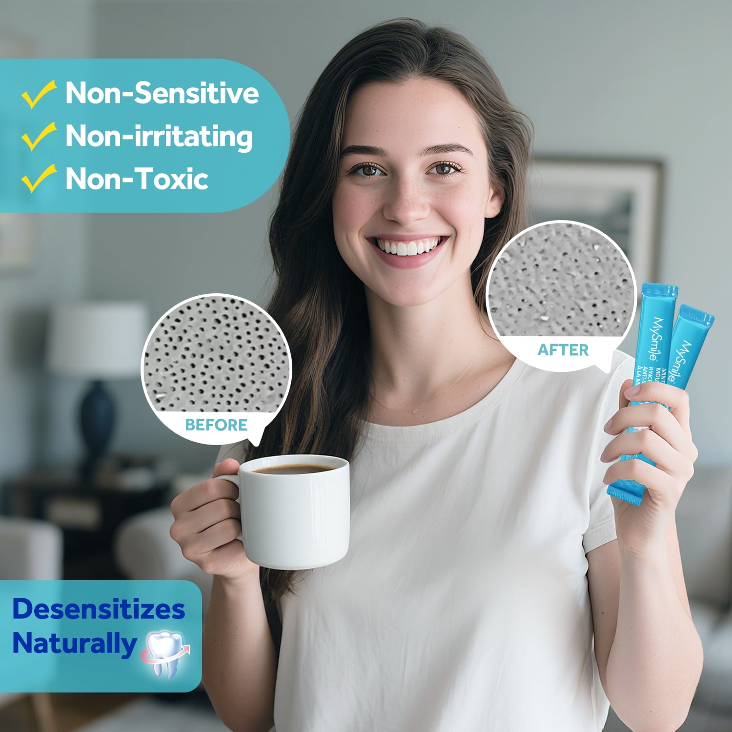 MySmile 10% Nano Hydroxyapatite Anti-Sensitivity Mouthwash, Travel Size Pockets Mouth Wash, Fluoride Free Alcohol-Free Remineralizers, Whitens Teeth, Enamel Strength Oral Rinse, Fresh Mint, 30 Pack