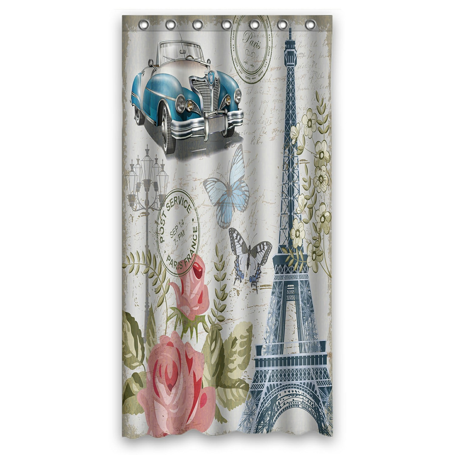 ECZJNT Paris Vintage Postcard Shower Curtain And Hooks For Home Decor