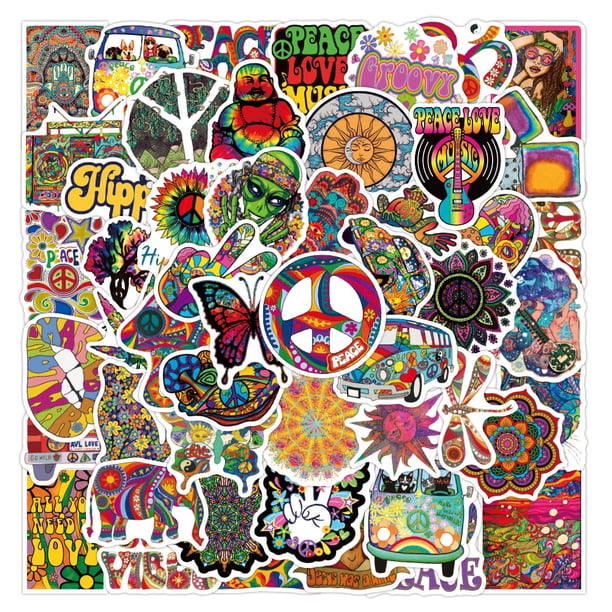 Paquete de pegatinas hippie de vinilo, 50 unidades, impermeables