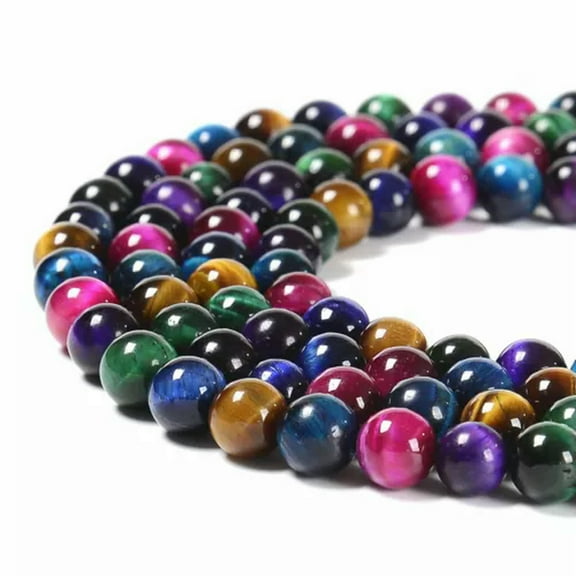 K-KED Multi-color Tiger Eye Smooth Round Beads Size 6mm 8mm 10mm 12mm 15.5'' Strand-10 mm