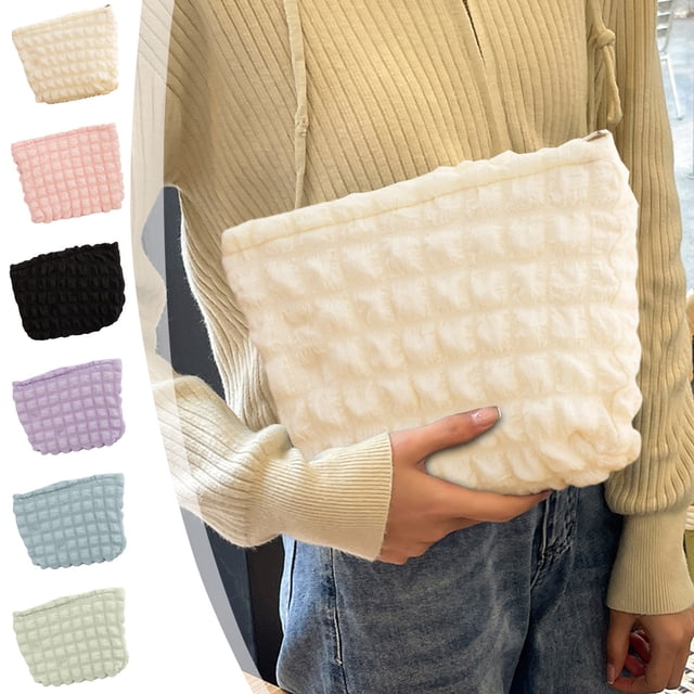 Bolso de mano tejido | Bolsillo cosmético con bloques de color rayados | Estuche de maquillaje organizador portátil | Poliéster | Mini almacenamiento con cremallera | 25x19x6cm | A prueba de fugas