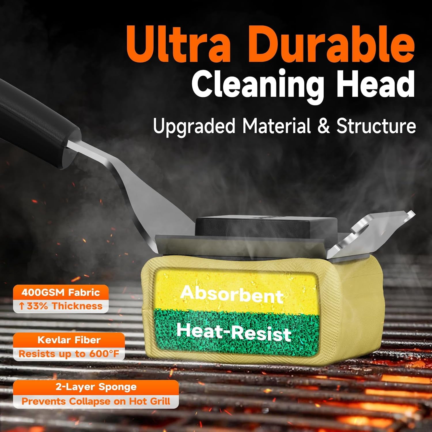 Bristle Free Grill Brush with Scraper for Outdoor Grill Cleaning, Safe Steam BBQ Grill Cleaner, Replaceable Head, Grilling Accessories for Cast Iron, Stainless Steel, Porcelain, Ceramic Grates