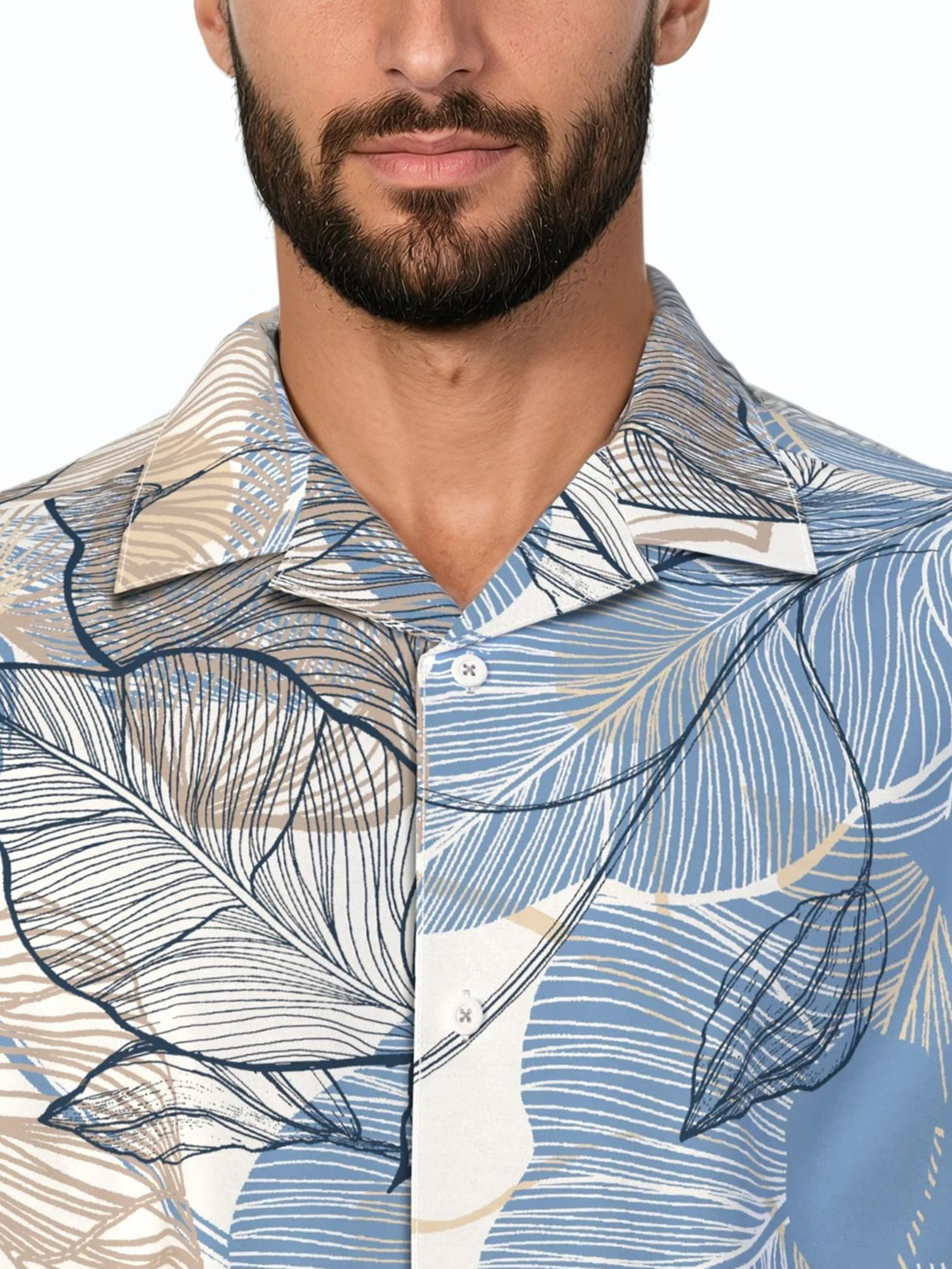 Havanera Men's and Big Men's Tropical Allover Short Sleeve Printed Button-Down Shirt with Texture, Sizes S-5XL
