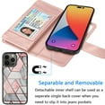 thumbnail image 3 of For Apple iPhone 14 Plus Wallet Case, EBIZCITY Luxury Cash Credit Card Slots Holder PU Leather Flip Cover Detachable Magnetic TPU Case & Kickstand & Wristlet Strap Cover -Rose Gold Marble, 3 of 6