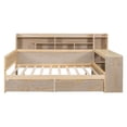 thumbnail image 4 of Full Size Daybed with 2 Storage Drawers, Wooden Daybed Frame with Storage Shelves and Study Desk for Bedroom Living Room, Easy Assembly, No Box Spring Needed, Natural, 4 of 7