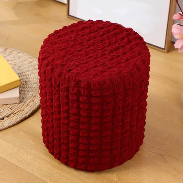 Cubierta Redonda Elástica, Taburete Redondo, Reposapiés Otomano, Fundas para Taburete para Sala de Estar de Oficina Vino rojo Soledad otomano cubre funda