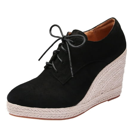 

Blphud Walking Dress Shoes Women Summer Shoes for Women 2024 Casual Wedge Heeled Shoes Women Women Casual Printed Fashionable Flat Large Size Lace Up Shoes Womens Sneakers Black 42
