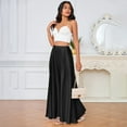 thumbnail image 2 of KDDYLITQ Womens Satin Maxi Skirt Silk Solid Color Skirts Pleated Hem High Waisted Casual Long Skirts Elegant Office Skirt with Pocket Black 2XL, 2 of 6