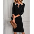 thumbnail image 2 of Package Hip Dress Stylish Autumn Winter Knitted Floral Openwork Stretchy Women Long Sleeve Bodycon Dress Black L, 2 of 8