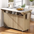 thumbnail image 2 of Euroco 55.5" Fluted Kitchen Island with 2 Drop Leaf, Kitchen Storage Cart with Power Outlet, 4 Doors, Spice rack, Rolling Island Table with Faux Marble Top, Curved Edge, 2 of 8