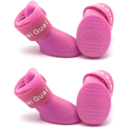 2 Pair Dog Shoes Waterproof Silicone Boots Rain Booties Non-Skid with Adjustable Sticky Strap for Pet Outdoor Activity Pet Rain Boots Waterproof Dog Shoes for Rain Small Medium Size Dogs Outdoor Paw