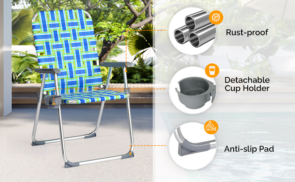 Aluminum Folding Beach Chairs, Set of 2 with Cup Holders photo 3