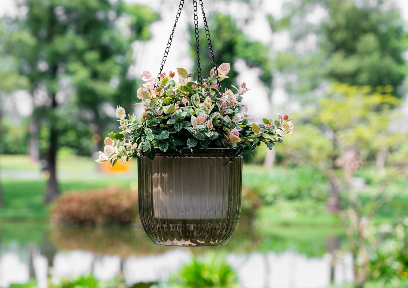 2 Pack Self Watering Hanging Planters Indoor Flower Pots, 6.5 Inch Outdoor Hanging Basket, Plant Hanger with Hooks Drainage Holes for Garden Home