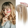 thumbnail image 5 of MY-LADY Clip In Remy Topper Hairpiece With Bangs Human Hair Clip On Toupee Wispy Bangs For Women Middle Part With Hair Loss Thinning Hair #18P613 Ash Blonde & Bleach Blonde, 5 of 8