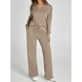 thumbnail image 2 of Two Piece Sets for Women V Neck Casual Matching Sets Loungewear Fall Clothes Travel Outfits Fashion Brown L, 2 of 4