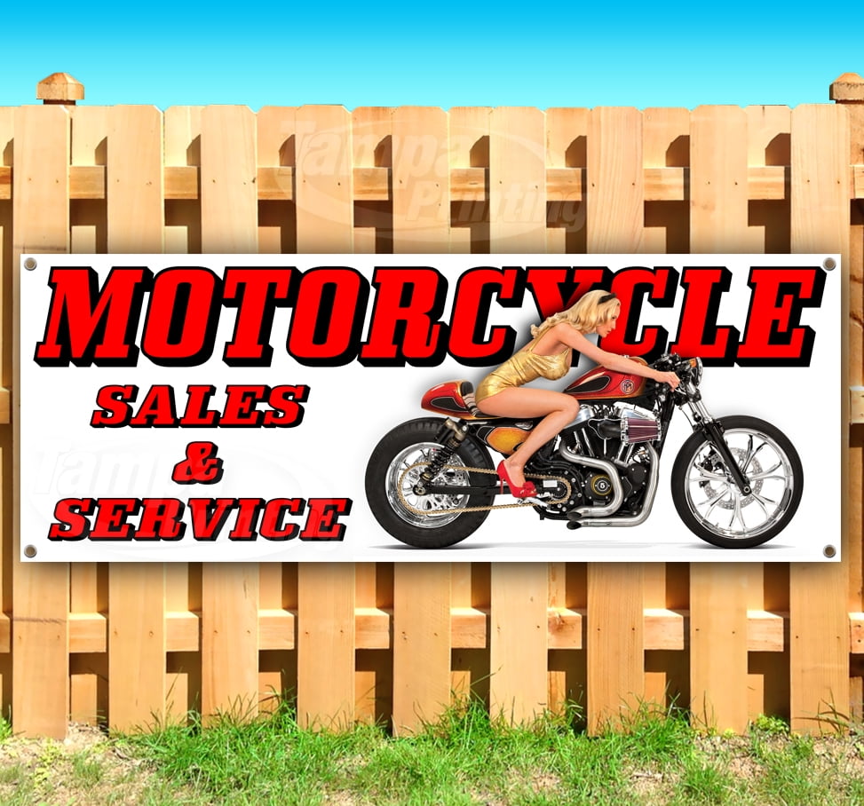MOTORCYCLE SALES & SERVICE 13 oz heavy duty vinyl banner sign with metal grommets, new, store