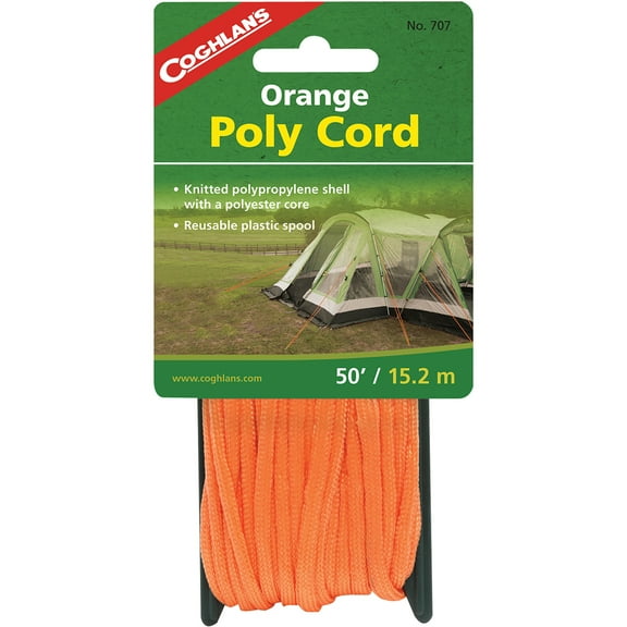 Coghlan's Orange Braided Poly Cord 50' Polypropylene Rope on Reusable Spool