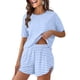 thumbnail image 2 of Conjunto de 2 Piezas para las Mujeres Verano Más Tamaño Rayas Pijamas Manga Corta Pantalones Cortos Lado Dividido Ropa de Dormir Trajes, 2 of 9
