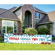 Train Theme 2nd Birthday banner, Happy 2nd Birthday Banner, Chugga Chugga Two Two Banner, Train Theme Birthday Party Decorations for Boys Girls