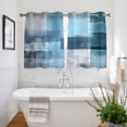 thumbnail image 3 of Teal Blue Kitchen Curtains Short 45 Inch Length, Modern Oil Painting Abstract Ombre Geometric Grommet Top Bedroom Living Room Curtains, Light Filtering Cafe Curtain Drapes 2 Panels Set 84''x45'', 3 of 9