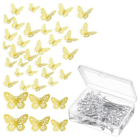 160 Pcs Flower Bouquet Accessories Set,60 Pcs 3D Gold Butterfly Sticker Wall Decor and 100 Pcs Diamond Corsages Pins