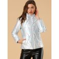 thumbnail image 4 of Chaqueta acolchada de plumón metálico acolchado con cremallera brillante holográfica para mujer Plata XS, 4 of 6