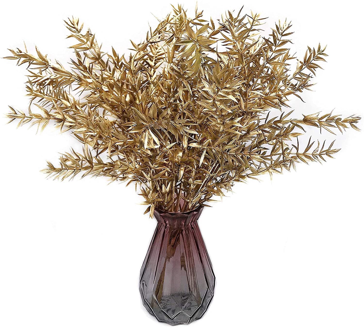 Morttic Artificial Golden Baby Breath Flowers, Plastic Fake Gypsophila Flower for Indoor Outdoor Christmas Wedding Home Party Table Arrangement Decoration DIY Planter Filler Gold Leaves Decor - 6 Pack