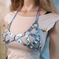 thumbnail image 3 of Arnés de tiras de cuero Sujetador Ajustable Ahueca hacia fuera Cupless Cage Cinturón para el cuerpo Gótico 银色 + 镭射 Colcomx jaula sujetador arnés bralette, 3 of 8