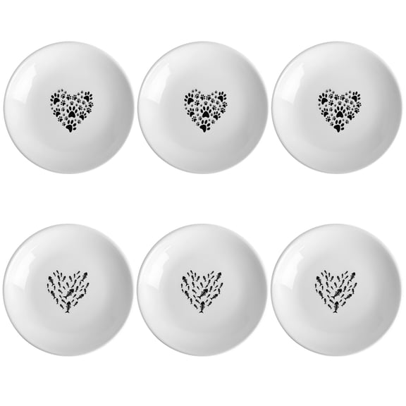 6Pcs Ceramic Cat Food Bowls, Whisker Friendly Cat Plates, Shallow Kitten Food Bowls for Cats Dogs, Small Pets
