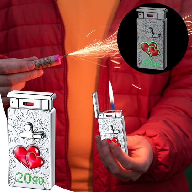 Induction Butane Lighter | Windproof Double Flame | Alloy Build | Transparent Visible Oil Window | Adjustable Flame | Multiple Ignition Modes | Green | 36x17.5x74mm | 1 Pack