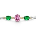 thumbnail image 3 of Gem Stone King 925 Silver & 10K Yellow Gold Pink Moissanite Green Nano Emerald & Lab Grown Diamond Bracelet for Women | 4.38 Cttw | Gemstone | Oval 10X8MM and 8X6MM | Fully Adjustable 9 inch, 3 of 5
