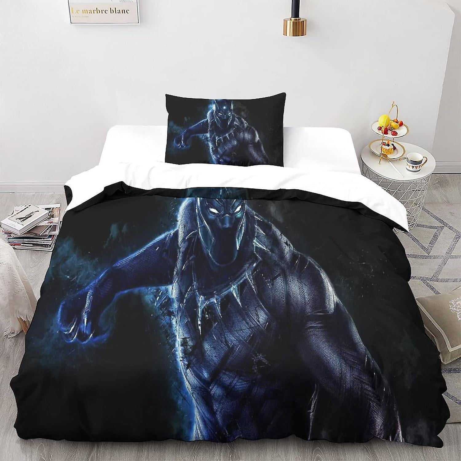 Black Panther Bedding Set 3d Duvet Cover Adult Men Teen Children Boys Microfiber With Zipper Closure 2 Pcs Pillowcases Bed Linen Single