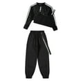 thumbnail image 4 of Haitryli Kids Girls 3Pcs Hip Hop Jazz Dance Outfits Hollow Out Crop Top Baggy Cargo Pants Streetwear Black 6, 4 of 5