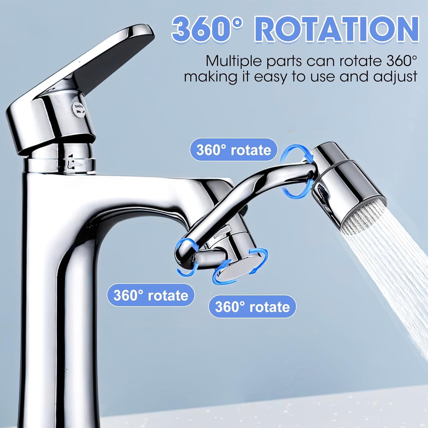1080° Rotating Faucet Extender for Bathroom Sink, 2 Modes Adjustable U Shaped Rotatable Faucet Aerator Extension with Adjustable Swivel Arm, Fits 22mm /24mm Taps