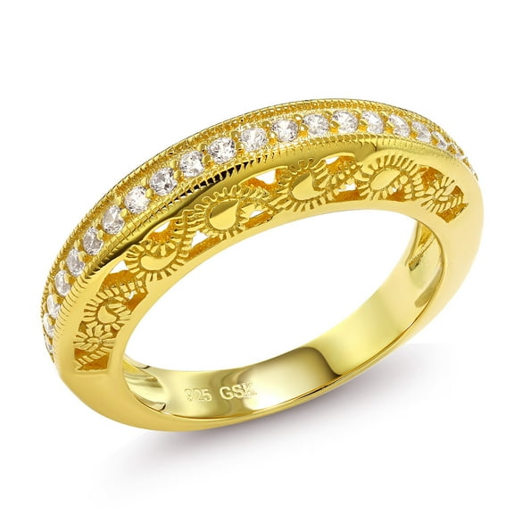 Gem Stone King Stunning Round White Zirconia 18K Yellow Gold Plated Silver Women Band Ring (0.32 Cttw, Size 6)