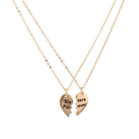 Lux Accessories Sisters Forever Broken Heart Big Sis Lil Sis BFF Best Friends Necklace Set (2 (Sisters Best Friend Naked)