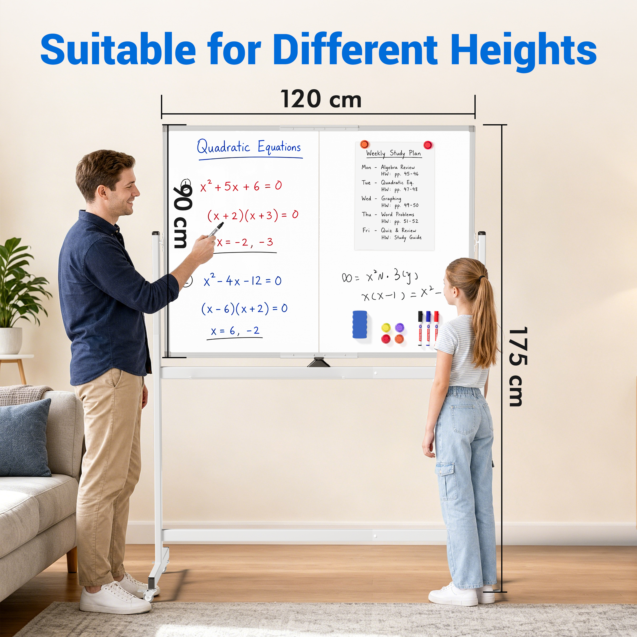 Tacwily 48x36 Inch Rolling Double-Sided Magnetic Whiteboard photo 2