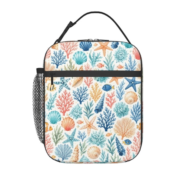 Seashell Coral Lunch Bag Reusable Thermal Lunch Box with Handle for Women and Men