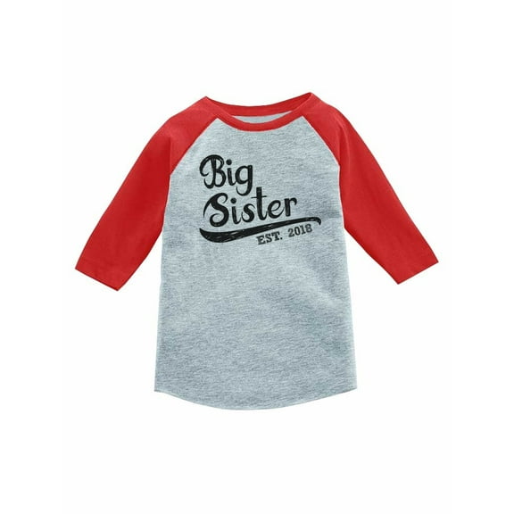 Big Sister Est 2018 - Sibling Gift Girl 3/4 Sleeve Baseball Jersey Toddler Shirt 5/6 Red