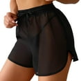 thumbnail image 1 of MIASHUI Women's Beach Wrap Cover Up Shorts with Mesh Ruffle Side for Swimwear Bikini Set Black,L, 1 of 9