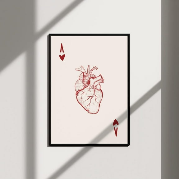Ace Of Hearts Retro Wall Art Trendy Apartment Decor, Y2K Grunge Room Decor Red Print Out Poster, Coquette Room Decor Y2K Aesthetic Poster Wall Art, Modern Wall Decor, 8x12 UNFRAMED