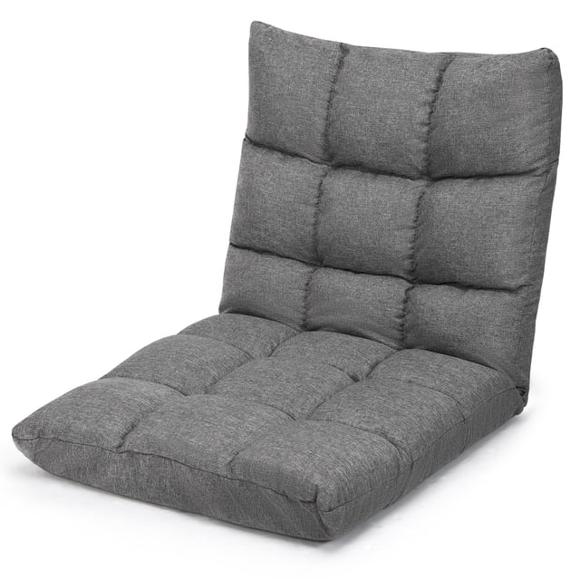 Gymax Chaise de Sol Réglable à 14 Positions, Chaise Longue de Jeu Paresseuse Pliable, Gris