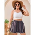 thumbnail image 5 of SHOWMALL Women's Plus Size Summer Shorts, Lightweight Breathable Casual Shorts with Pockets, Ethnic Geometric Stripe 3X Elastic Drawstring Waist High Waisted Lounge Beach Shorts, 5 of 7