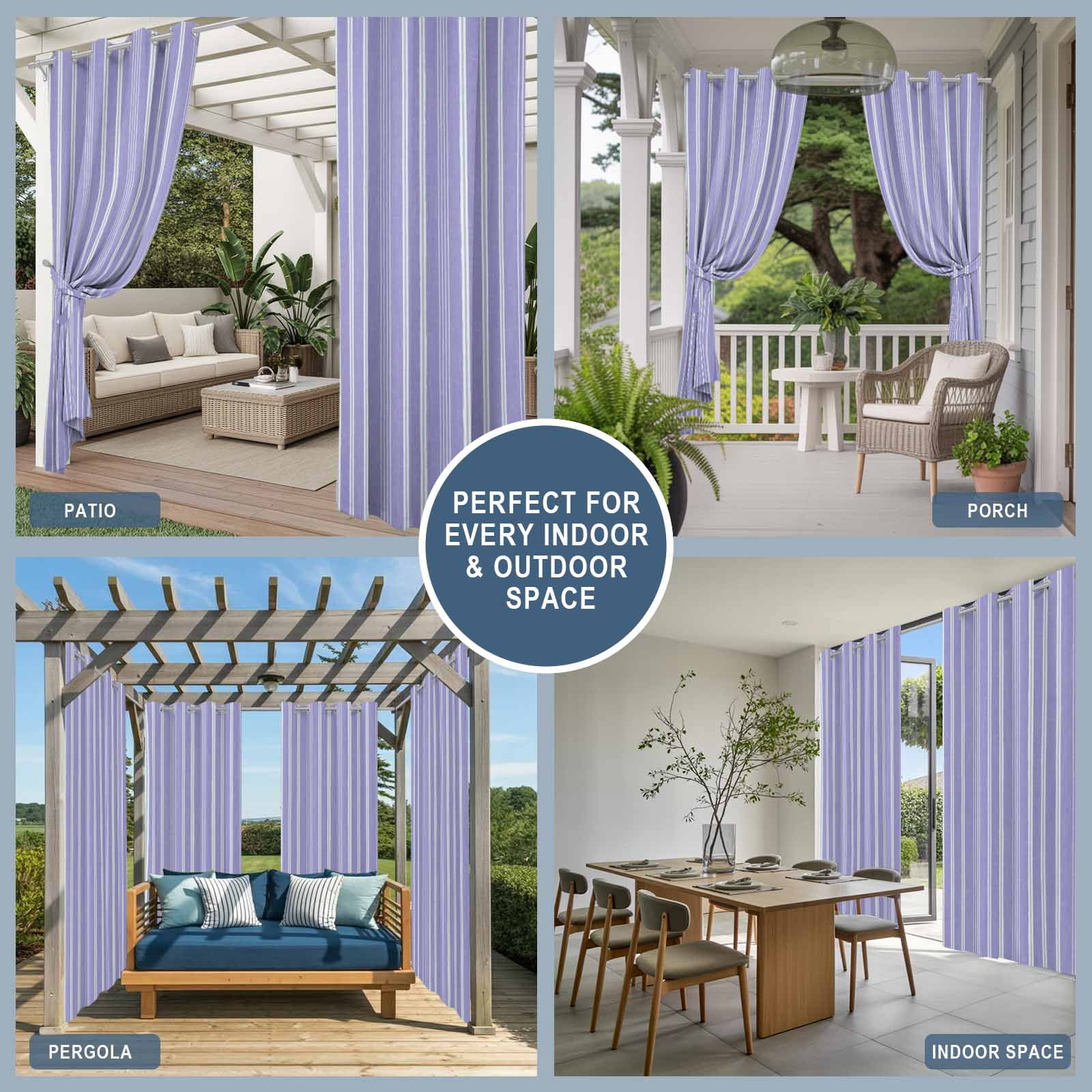 Purple Striped Outdoor Curtains for Patio, Minimalism Stripes Modern Vintage Farmhouse Abstract Sunshade Privacy Drapes Grommet Waterproof Outside Curtains for Porch/Cabana/Balcony 54"x 108", 1 Panel