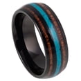 thumbnail image 1 of Black Plated Tungsten Koa Wood Crushed Turquoise Domed Ring Size 8.5, 1 of 3