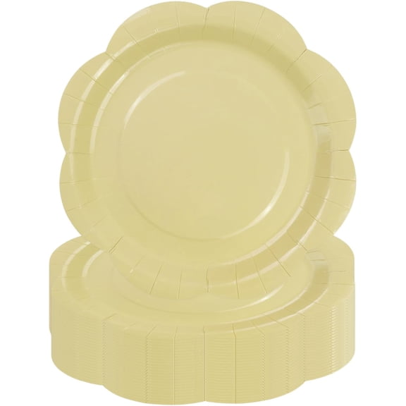 Yellow Paper Plates, Disposable Scalloped Plates for Cake Dessert Dinner Party Supplies