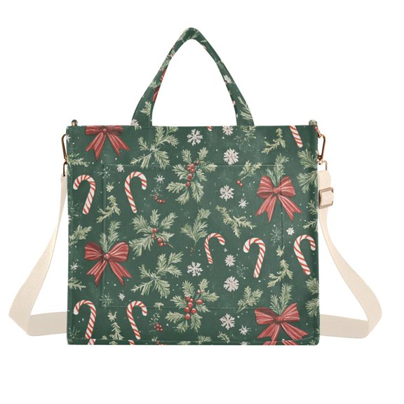 FORMRS Womens Corduroy Tote Bag Crossbody Shoulder Handbag with Pocket, Christmas Candy Cane