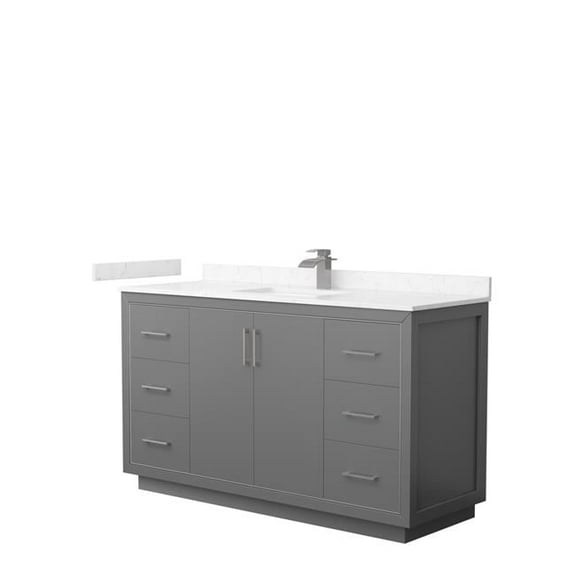 60 in. Icon Single Bathroom Vanity, Dark Gray, Carrara Cultured Marble Countertop, Undermount Square Sink & Brushed Nickel Trim
