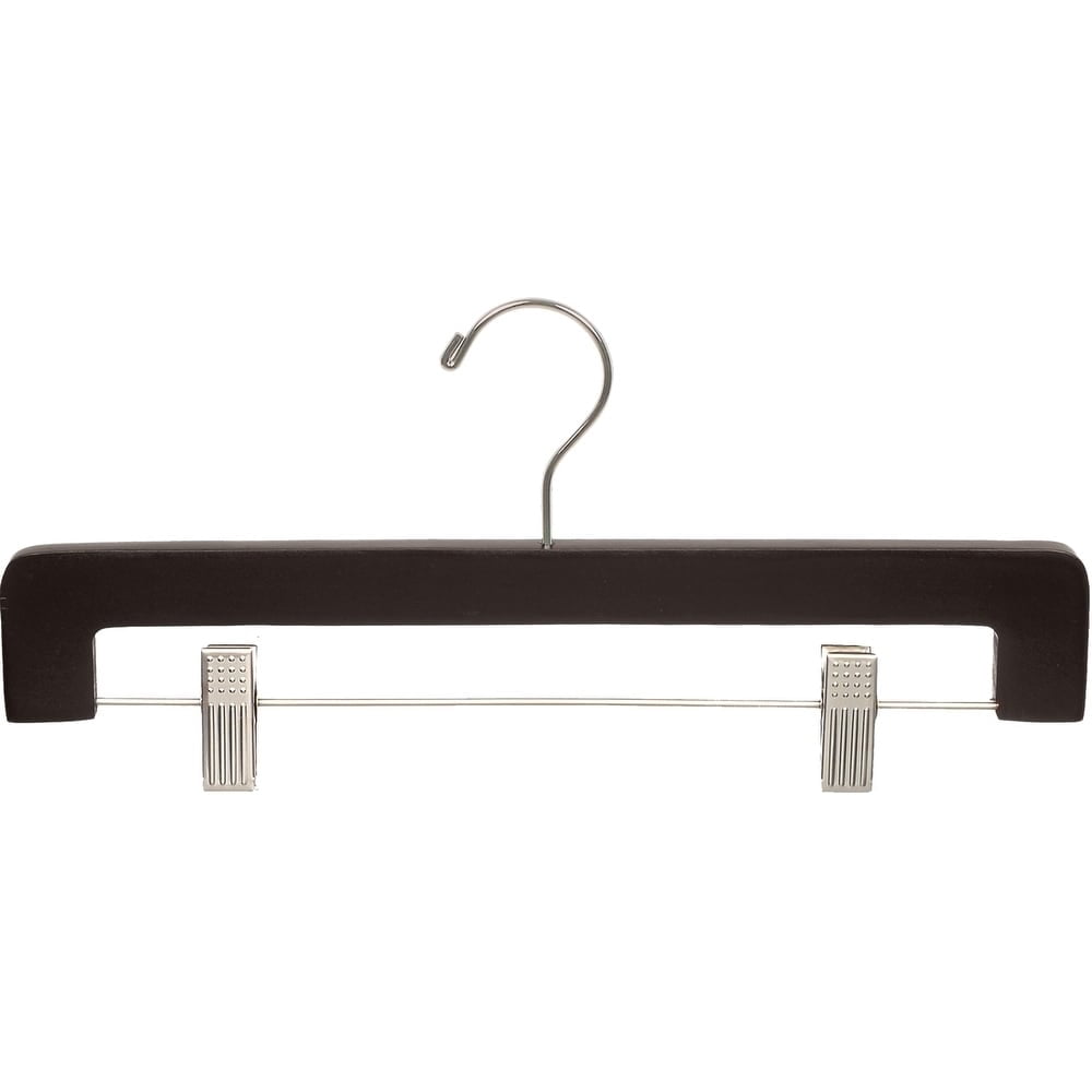 International Hanger Deluxe Wooden Bottom Hanger w/Clips, Espresso Finish with Brushed Chrome Hardware, Box of 25
